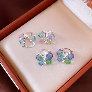Exquisite retro colorful square crystal hoop earrings displayed in a luxury jewelry box