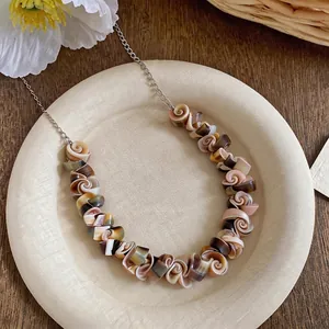 Handmade vintage irregular spiral shell necklace for women, ethnic style jewelry piece