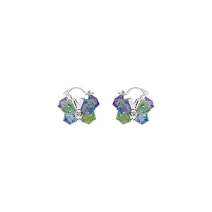 Elegant vintage hoop earrings with colorful cube crystal charms on a clean white background