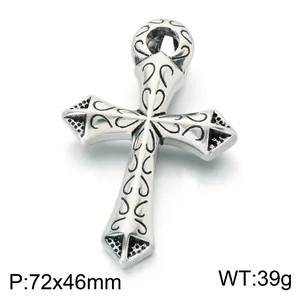 Colgante de cruz gótica vintage de acero con patrón floral punk, tamaño 72x46mm