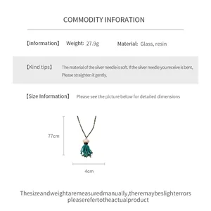Detailed size and material specifications for vintage beaded resin tassel necklace.