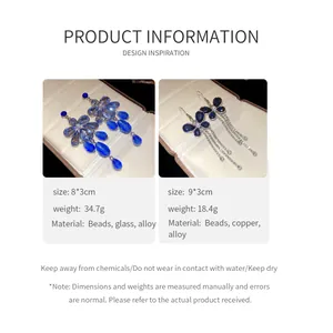 Detail view showing specifications for crystal drop and butterfly earrings.