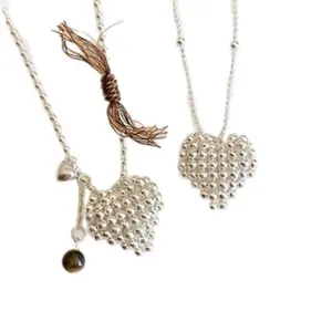 Minimalist silver beaded heart pendant necklace for women stylish fashion jewelry