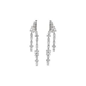 Elegant silver-toned drop earrings featuring double row sparkling cubic zircon tassels