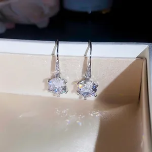Elegant minimalist micro-paved zircon round drop earrings with silver finish in box
