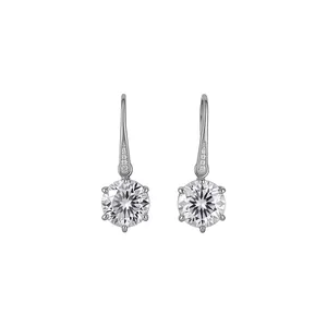 Sparkling round cubic zirconia hook earrings in silver finish for a minimalist look