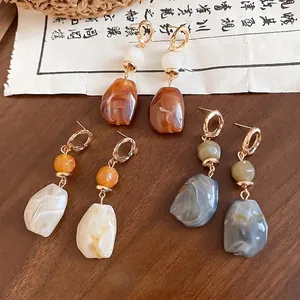 Maillard style resin irregular geometric earrings with marble texture in vintage aesthetic.