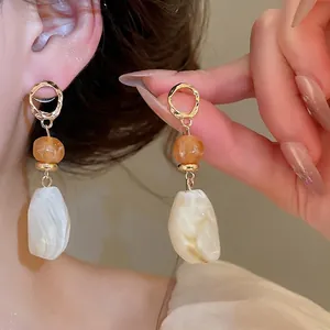 Maillard style resin irregular geometric drop earrings for women with marble texture