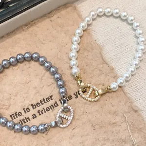 Luxuriöses Künstliches Perlen Armband Mit Mikro-Eingelegtem Zirkonia Ankerglied Verschluss Koreanisches Elegantes Nischendesign Schmuck Für Damen