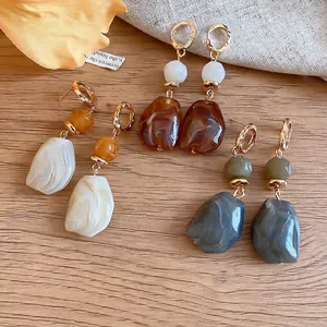 Elegant Maillard resin irregular geometric drop earrings in multiple earthy tones