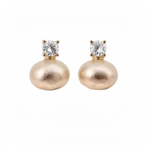 Elegant French vintage cotton pearl stud earrings with sparkling cubic zirconia