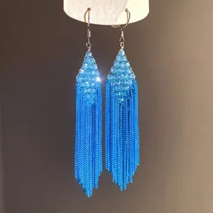 Boucles d'oreilles bohèmes à pampilles en perles acryliques bleu ciel pour femmes