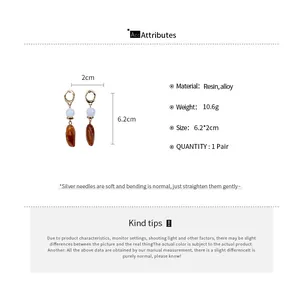 Comprehensive product detail chart showing resin geometric earrings size and materials.