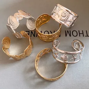 Hollow Sea Star Shell Open Cuff Bracelet For Women Western Vacation Style Minimalist Iron Metal Bangle Beach Jewelry Accessory