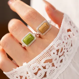 Minimalist Resin Square Open Ring Fashion Geometric Adjustable Finger Ring For Women Silver Color Alloy Jewelry Gift Accessory