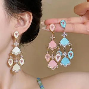 Vintage Palast Stil 18K Gold Plattiert Kupfer Zirkonia Wassertropfen Ohrhänger Mit 925 Sterlingsilber Ohrstecker-Stift Für Damen Luxus Schmuck