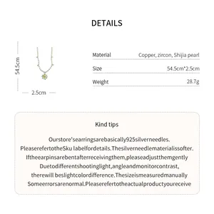 Detailed view of beaded flower pearl necklace with material and size specifications