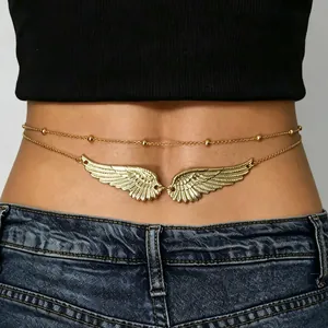 Sexy Double Layer Alloy Angel Wings Heart Body Chain For Women Beach Bikini Waist Chain Jewelry Accessory