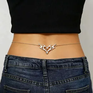 Sexy silberne Körperkette mit Herz-Flammen-Motiv für Damen, Boho-Taille-Schmuckstück