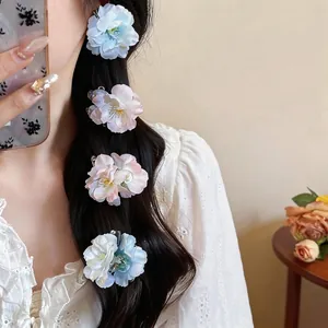 Korean Style Sweet Cloth Floral Hair Claw Clip Large Fabric Flower Shark Clip Elegant Hair Accessory For Women Party Daily