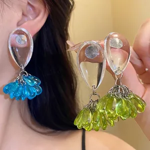Fashionable Resin Teardrop Tassel Drop Earrings With Silver Earring Post Elegant Minimalist Niche Design Jewelry For Women