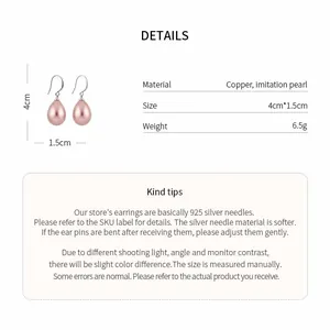 Detail view showing material, size and weight specifications of pink teardrop pearl earrings