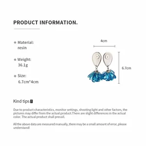 Product details of resin drop fringe earrings showing size 6.7x4cm and resin material