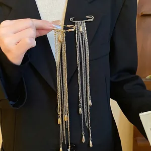 Vintage Metal Water Drop Tassel Brooch Exquisite Fashion Safety Pin For Women Wedding Party Jewelry Gold Silver Brooch