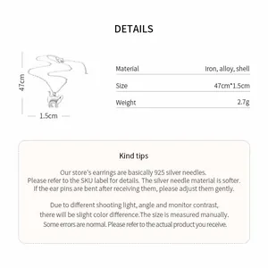 Detailed dimensions and material specs for shell cat pendant clavicle necklace