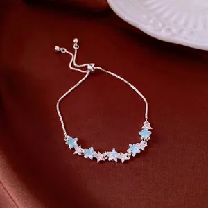 Bracelet Zirconia Étoile Coréen Vintage Réglable Chaîne en Cuivre Plaqué Argent Luxe Léger Bijoux Étoile Doux Pour Femmes