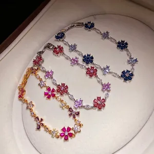 Monet-tuin Zoete Bloem Zirconia Armband Voor Vrouwen Koper Ingelegd Kleurrijk Kristal Floral Link Ketting Armband Luxe Sieraden