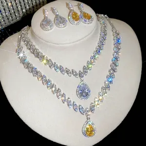 Luxury Copper Zirconia Teardrop Necklace And Earrings Western High-End Marquise Inlaid Heavy Craft Fashion Jewelry For Wedding Banquet Women