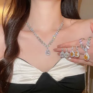 Luxurious water-drop zircon necklace and earrings jewelry set for women