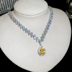 Luxury marquise zircon necklace featuring a stunning pear-cut yellow gemstone pendant.
