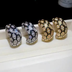 Exquisite 18K gold plated grid stud earrings featuring sparkling pavé cubic zirconia detail