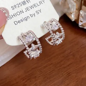 Eleganti orecchini a lobo a stella in argento S925 e zirconi gioielli di moda raffinati