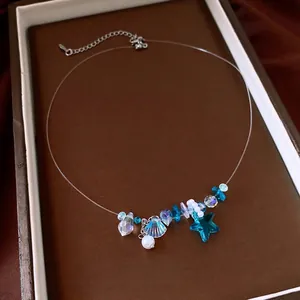 Collana con Pendente a Forma di Stella Marina e Perla Artificiale Tema Oceano Gioielli in Vetro Rame Donna Girocollo Invisibile