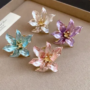 Vintage tulip flower enamel rings set with adjustable open band in elegant colors