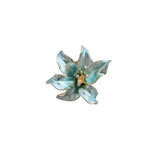Vintage light blue enamel tulip flower open ring with gold-toned center detail
