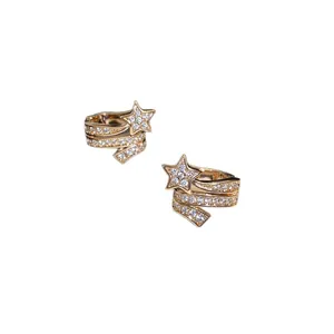 Sparkling gold star cubic zirconia ear cuffs for non-pierced ears Korean style