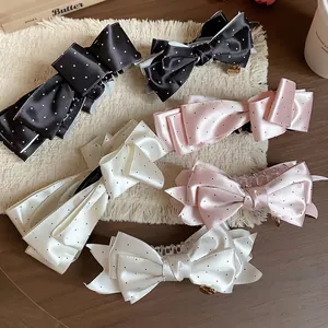 Korean Style Polka Dot Bow Hair Clip Elegant Satin Fabric Hair Claw For Women Sweet Ribbon Twisted Clip Fashion Hair Accessories