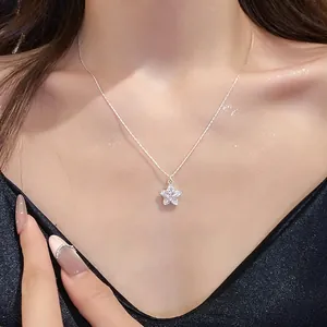 Zirconia Star Pendant Necklace For Women Elegant Silver Plated Copper Clavicle Chain Minimalist Luxury Fashion Jewelry Gift