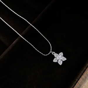 Elegant zircon star pendant necklace with shimmering silver-tone clavicle chain for women