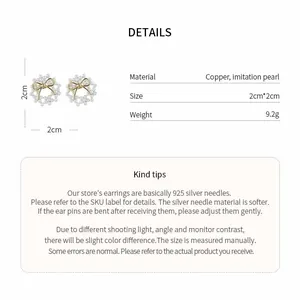 Detailed product specifications for bow-knot pearl earrings with dimensions info.