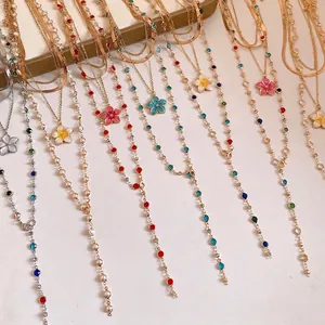 Collana con Pendente a Fiore in Lega e Resina Multistrato in Stile Palazzo Vintage per Donna Gioielli con Catena a Clavicola con Perla Artificiale Placcata Oro e Argento