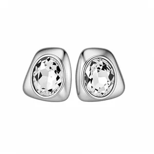 Irregular geometric stud earrings with clear faceted crystals and silver needles