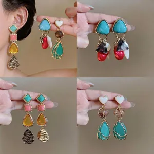 Pendientes Colgantes Geométricos Estilo Palacio Vintage Con Poste de Plata de Ley 925 Perla Artificial Resina Aleación Para Mujer