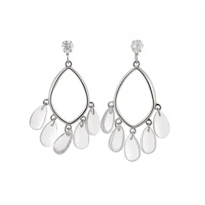 Elegant silver earrings with sparkling crystal studs and clear resin water drop tassels.