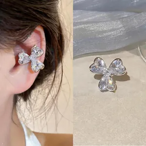 Zirconia Heart Flower Ear Cuff Non Pierced Copper Silver Plated Earrings Cold Style Light Luxury Niche Jewelry For Women
