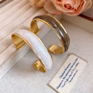 Vintage 18K gold plated wave cuff bracelets with elegant marble drip oil patterns